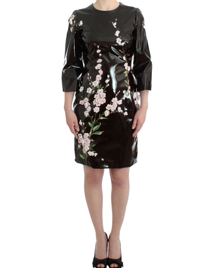 Dolce & Gabbana Black patent floral HANDPAINTED dress