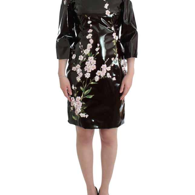 Dolce & Gabbana Black patent floral HANDPAINTED dress