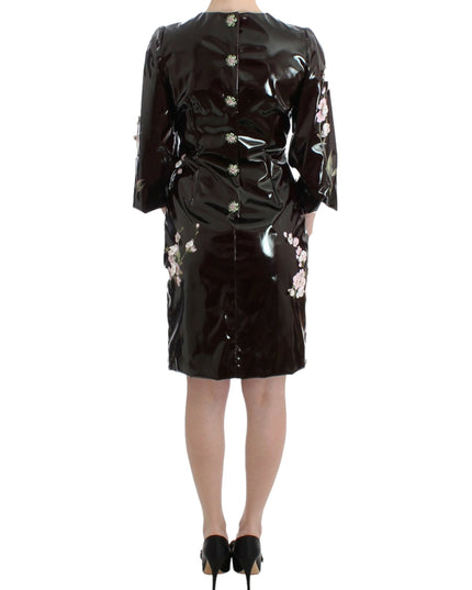Dolce & Gabbana Black patent floral HANDPAINTED dress