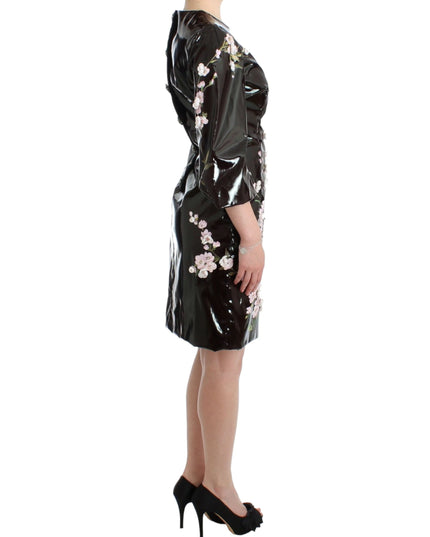 Dolce & Gabbana Black patent floral HANDPAINTED dress