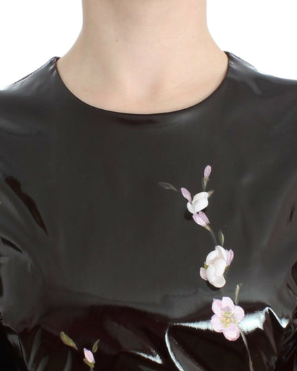 Dolce & Gabbana Black patent floral HANDPAINTED dress