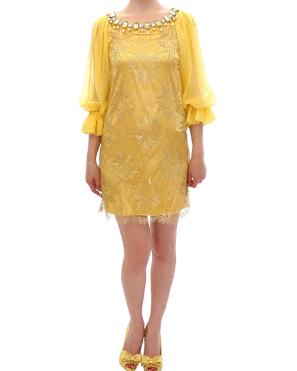 Dolce & Gabbana Yellow lace crystal mini dress