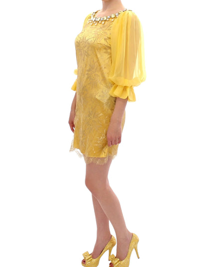 Dolce & Gabbana Yellow lace crystal mini dress