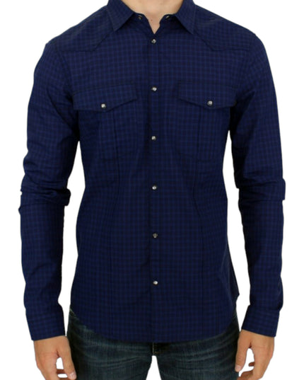 Costume National Blue checkered cotton shirt