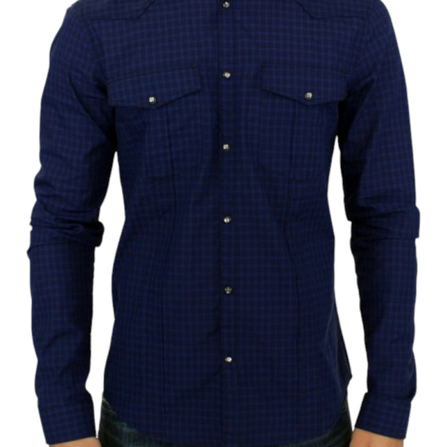 Costume National Blue checkered cotton shirt