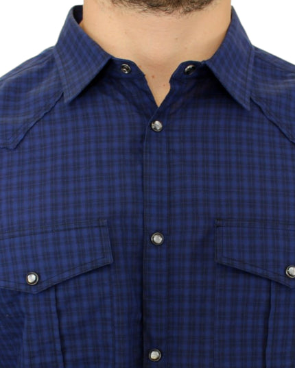 Costume National Blue checkered cotton shirt