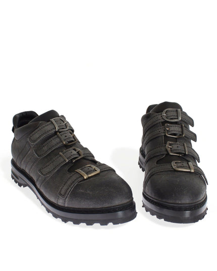 Dolce & Gabbana Gray Leather Ankle Strap Shoes Boots