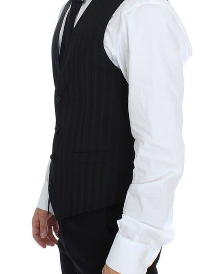 Dolce & Gabbana Black Striped Stretch Dress Vest Gilet
