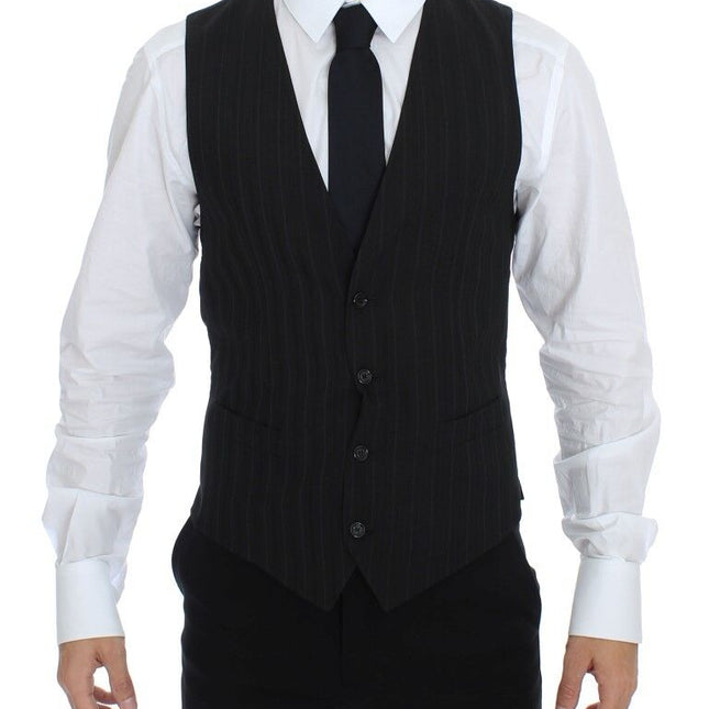Dolce & Gabbana Black Striped Stretch Dress Vest Gilet