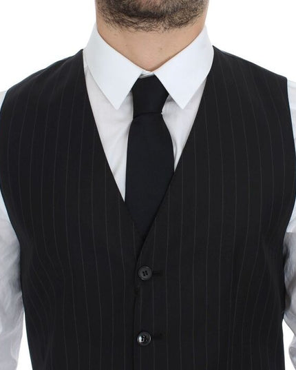 Dolce & Gabbana Black Striped Wool Silk Dress Vest Gilet