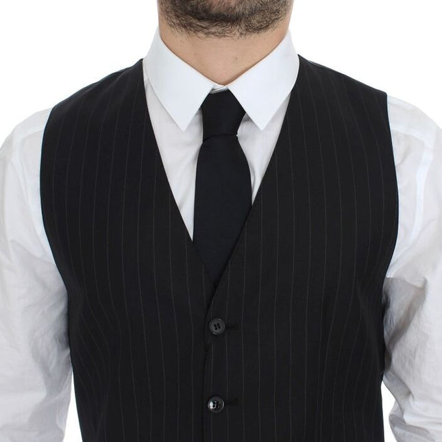 Dolce & Gabbana Black Striped Wool Silk Dress Vest Gilet