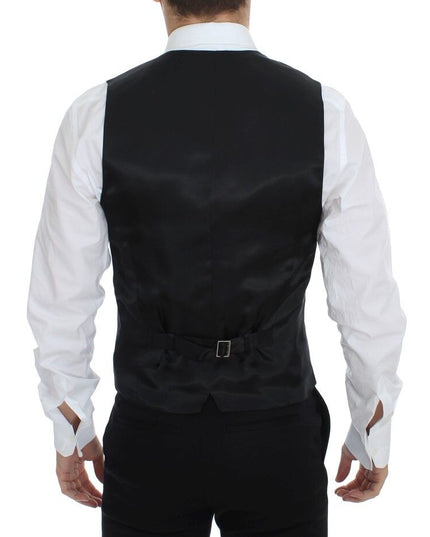 Dolce & Gabbana Black Striped Wool Silk Dress Vest Gilet
