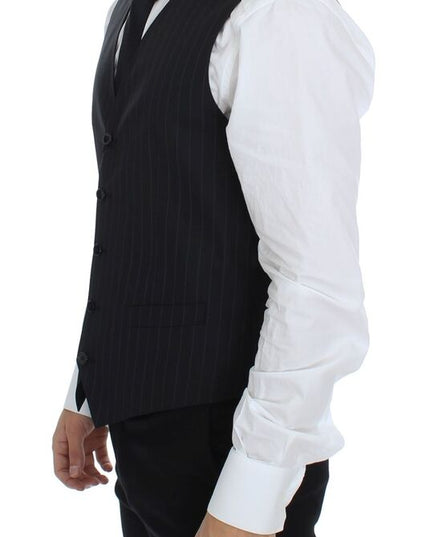 Dolce & Gabbana Black Striped Wool Silk Dress Vest Gilet
