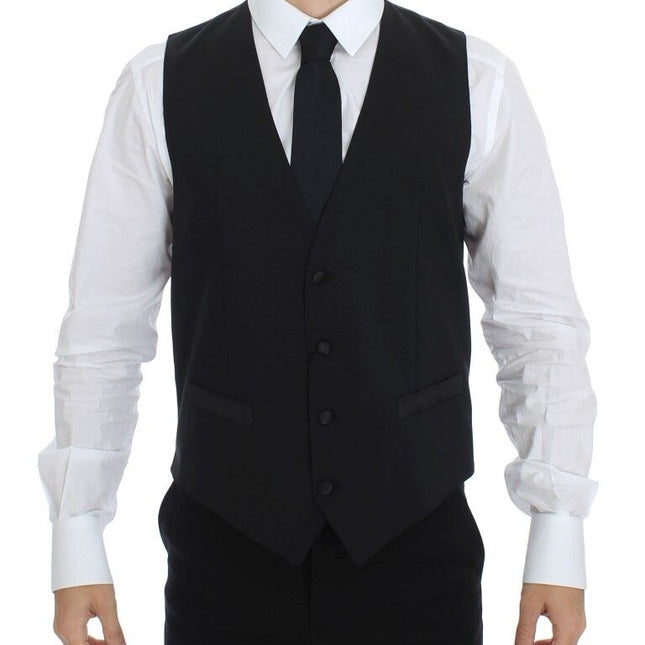 Dolce & Gabbana Black Wool Silk Stretch Dress Vest Blazer