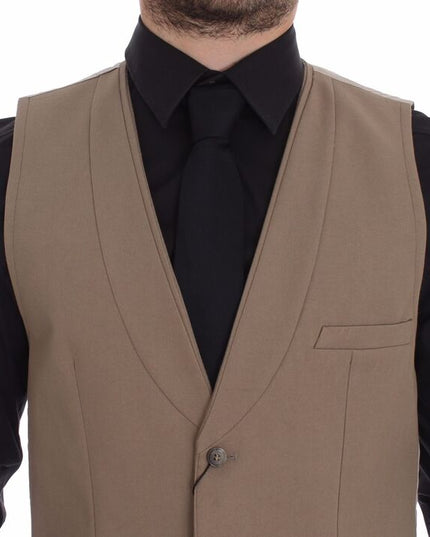 Dolce & Gabbana Beige Cotton Slim Fit Button Front Dress Vest