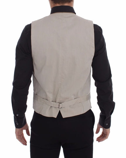 Dolce & Gabbana Beige Cotton Slim Fit Button Front Dress Vest