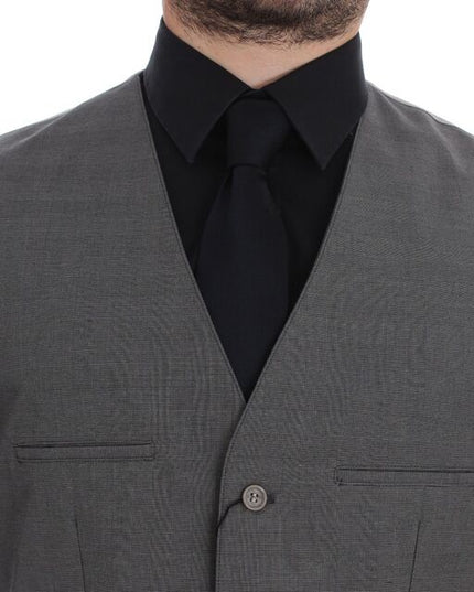 Dolce & Gabbana Gray Cotton Slim Fit Button Front Dress Vest
