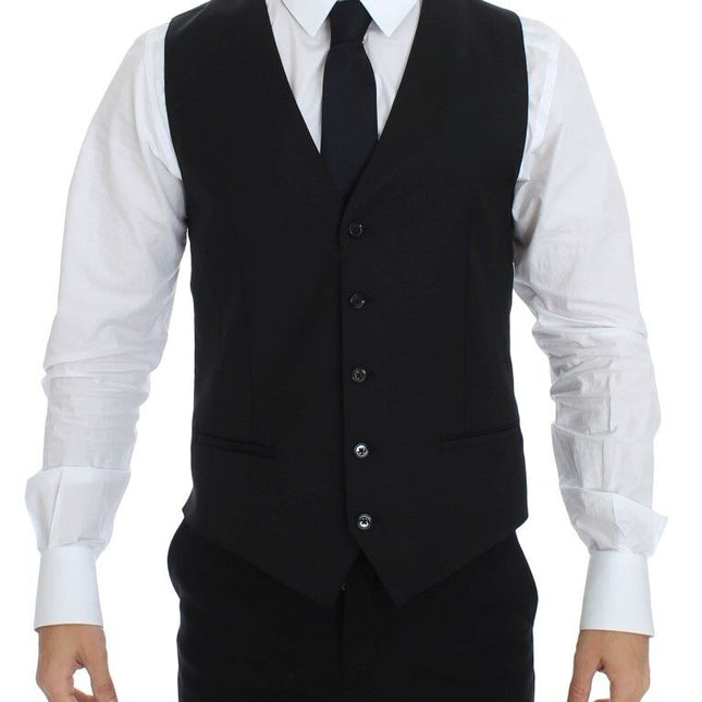 Dolce & Gabbana Black Wool Silk Stretch Dress Vest Blazer