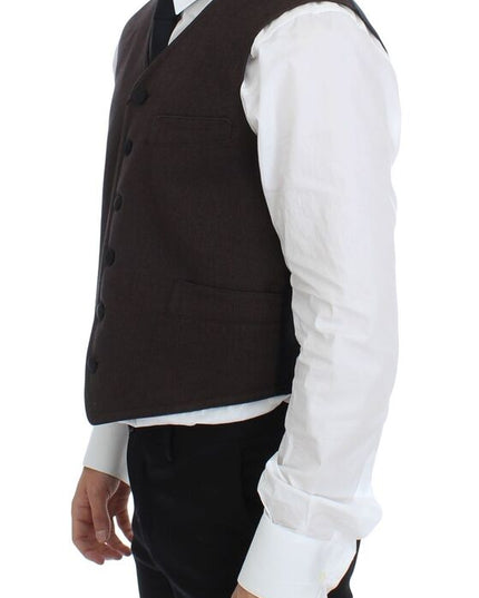 Dolce & Gabbana Brown Cotton Blend Dress Vest Gilet