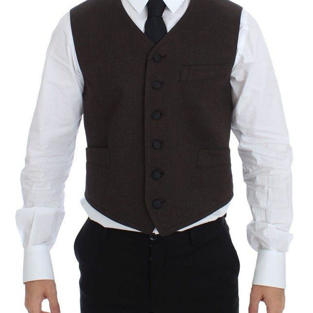 Dolce & Gabbana Brown Cotton Blend Dress Vest Gilet