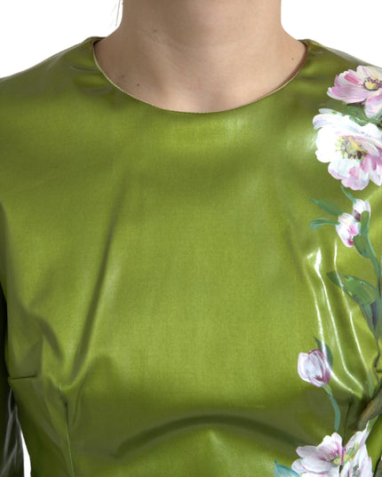 Dolce & Gabbana Green Floral Embellished Sheath Midi Dress