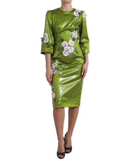 Dolce & Gabbana Green Floral Embellished Sheath Midi Dress