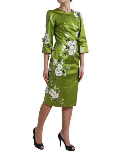 Dolce & Gabbana Green Floral Embellished Sheath Midi Dress
