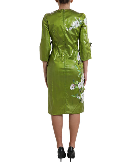 Dolce & Gabbana Green Floral Embellished Sheath Midi Dress