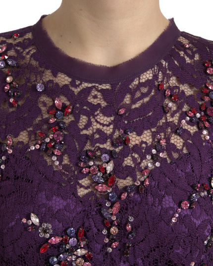 Dolce & Gabbana Purple floral lace crystal embedded dress