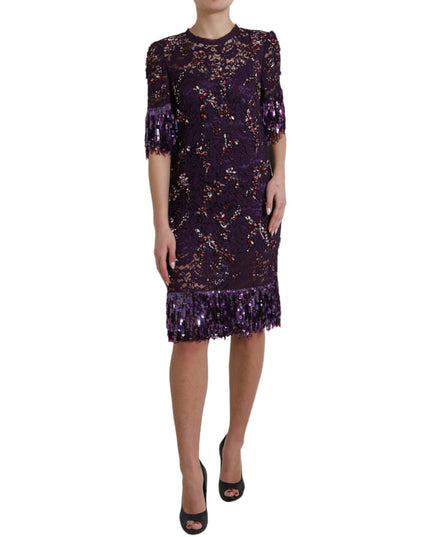 Dolce & Gabbana Purple floral lace crystal embedded dress