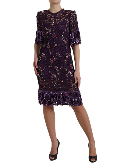 Dolce & Gabbana Purple floral lace crystal embedded dress
