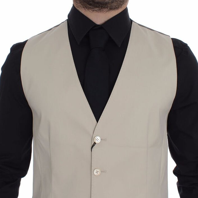 Dolce & Gabbana Beige Cotton Stretch Dress Vest Blazer
