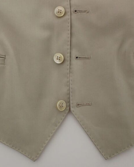 Dolce & Gabbana Beige Cotton Stretch Dress Vest Blazer