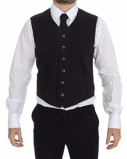 Dolce & Gabbana Black Cotton Viscose Dress Vest Blazer