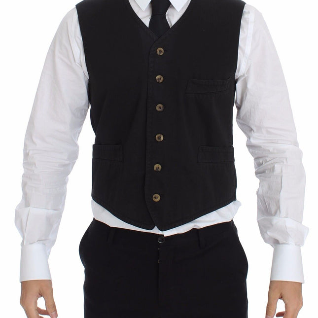 Dolce & Gabbana Black Cotton Viscose Dress Vest Blazer