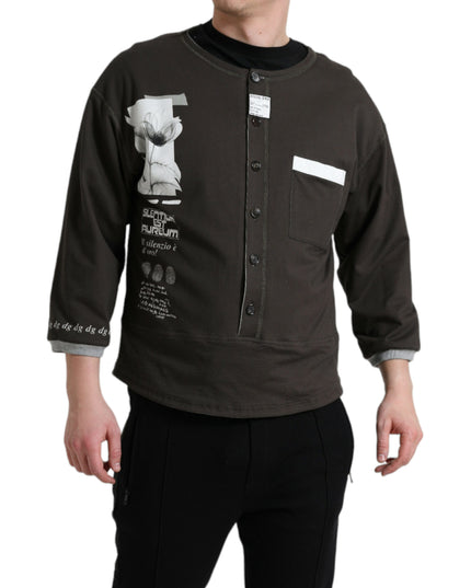 Dolce & Gabbana Dark Gray Cotton Button Down Pullover Sweater