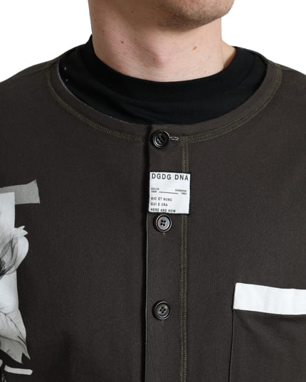 Dolce & Gabbana Dark Gray Cotton Button Down Pullover Sweater