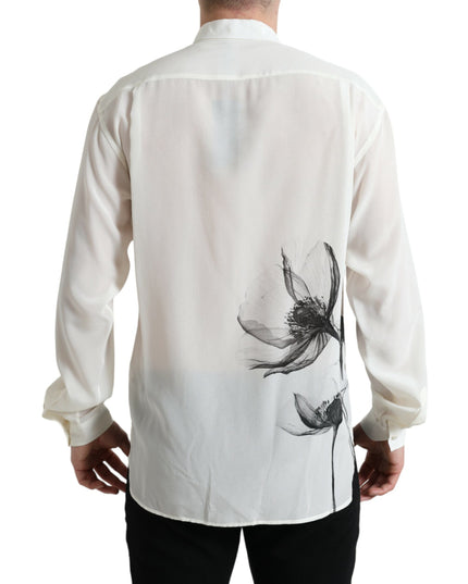 Dolce & Gabbana White Floral Collared Dress Silk Shirt
