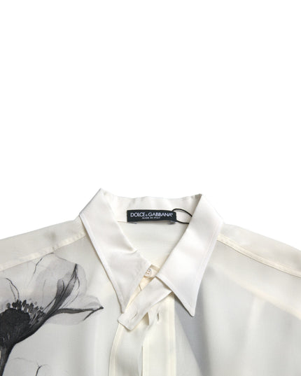 Dolce & Gabbana White Floral Collared Dress Silk Shirt