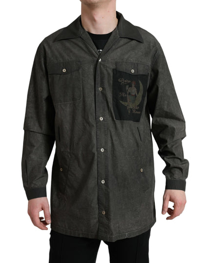 Dolce & Gabbana Dark Gray Cotton Collared Long Sleeves Shirt