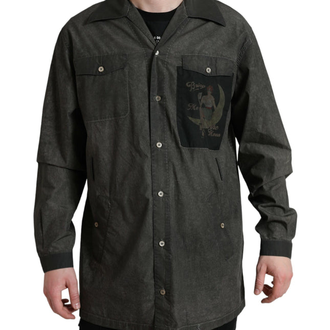 Dolce & Gabbana Dark Gray Cotton Collared Long Sleeves Shirt