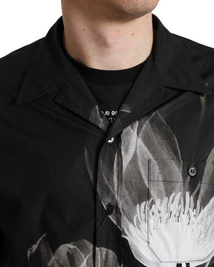 Dolce & Gabbana Black Floral Cotton Collared Long Sleeves Men Shirt