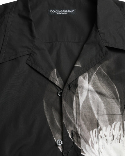 Dolce & Gabbana Black Floral Cotton Collared Long Sleeves Men Shirt