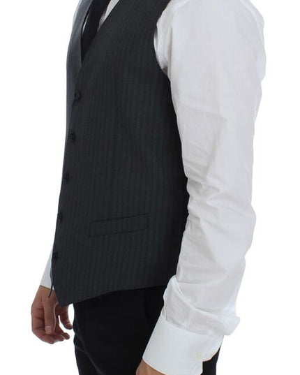 Dolce & Gabbana Black Striped Wool Single Breasted Vest