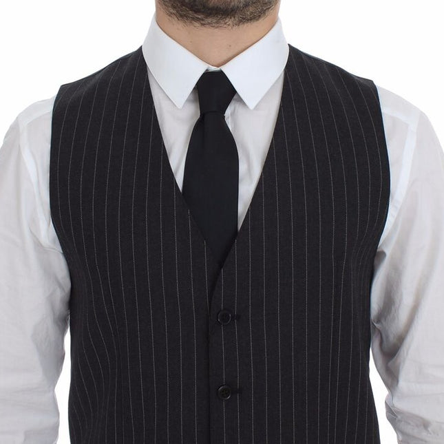 Dolce & Gabbana Gray Striped Wool Logo Vest Gilet Weste