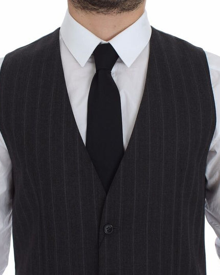 Dolce & Gabbana Gray Striped Wool Logo Vest Gilet Weste
