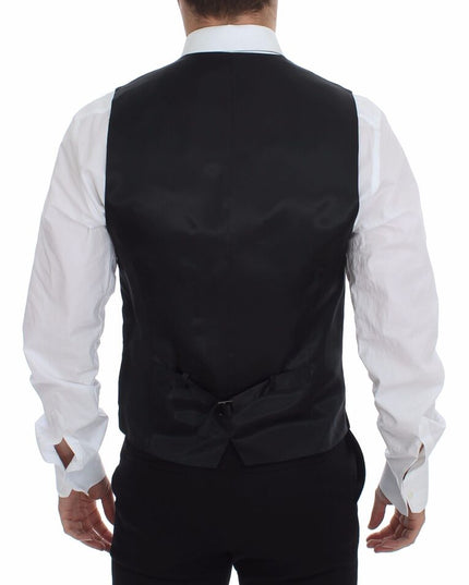 Dolce & Gabbana Gray Striped Wool Logo Vest Gilet Weste