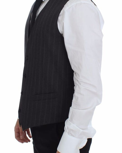Dolce & Gabbana Gray Striped Wool Logo Vest Gilet Weste