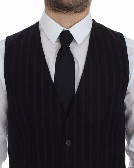 Dolce & Gabbana Black Striped Wool Logo Vest Gilet Weste