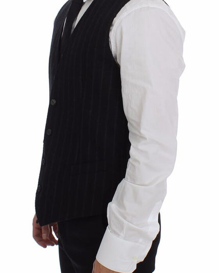 Dolce & Gabbana Black Striped Wool Logo Vest Gilet Weste